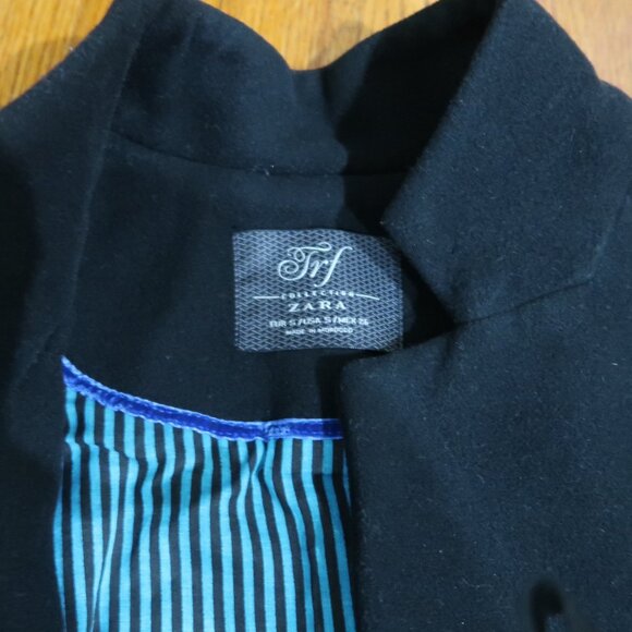 Zara Black Peacoat with Turquoise Blue Interior - Size Small - Picture 4 of 9